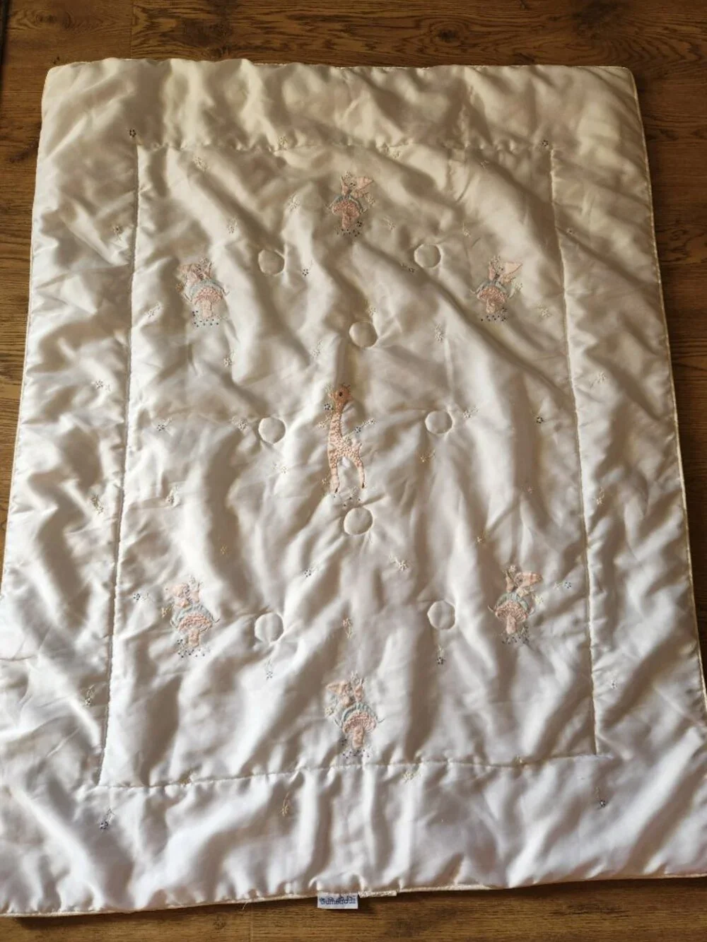 Vintage Sumersault pixie Mushroom embroidered satin baby blanket